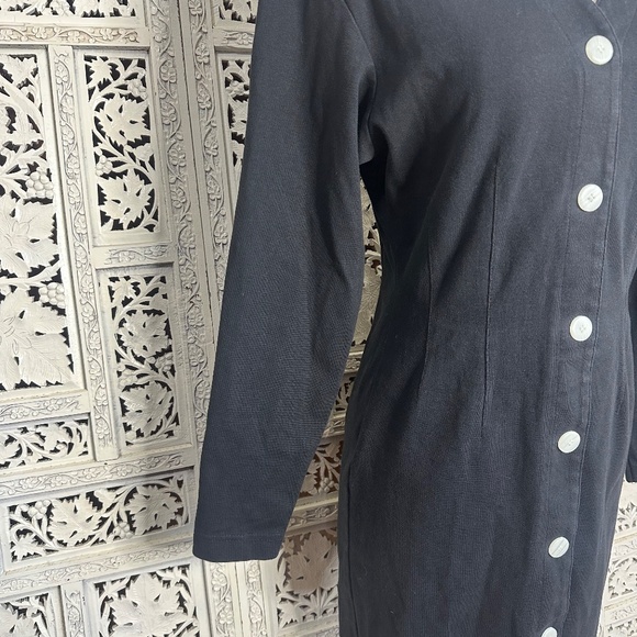 Vintage Brass Plum Nordstrom Black Strong Shoulder Long Sleeve Button Up Dress - Picture 4 of 7